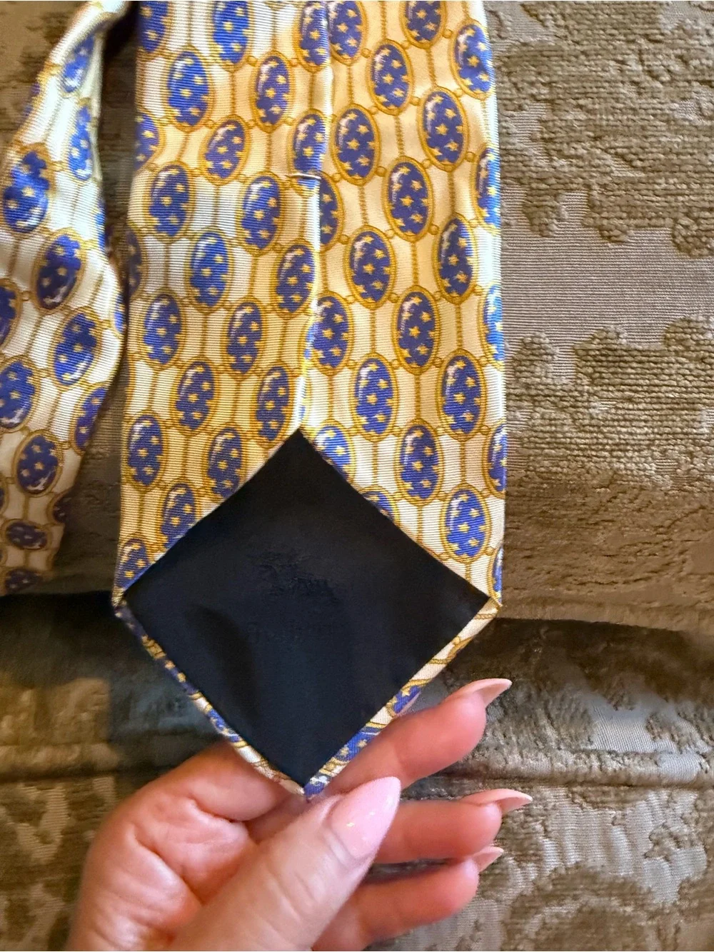 Burberry Yellow and Blue Geometric Silk Tie